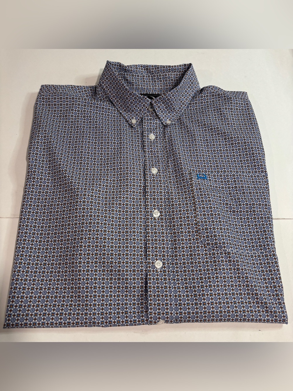 Cinch Arena Flex Mens XL Short Sleeve Button Shirt Blue Geometric Stretch